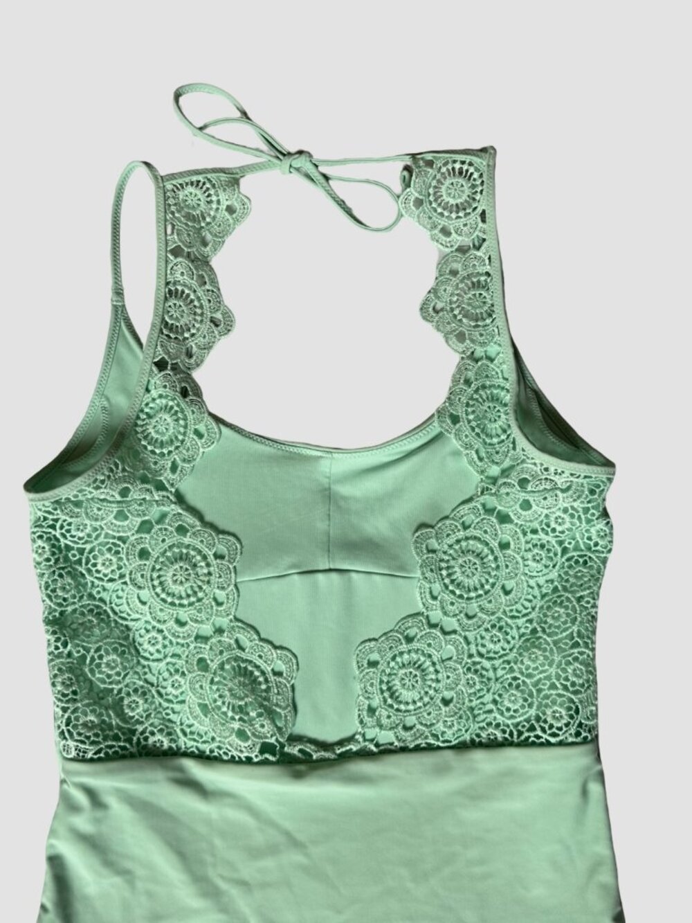 Aerie Green Lace One Piece Swimsuit Sexy Halter Tie Lace Back Womens Size S/P - Picture 3 of 9